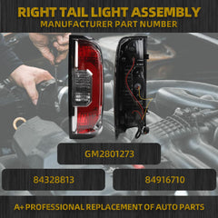 Right Tail Light Assembly Compatible with 2015-2022 GMC Canyon Rear Lamp Outer Passenger Side w/ Halogen Bulbs Rear Light Replaces# GM2801273 84916710