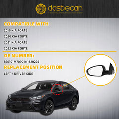 Driver Side Mirror Compatible With 2019-2024 KIA Forte With Power Glass/Heated/Turn Signal/Blind Spot/Manual Folding Black Left Door Mirror 87610M7090 KI1320225 (8Pins)