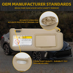Beige Pair Sun Visor Sun Shade with Vanity Mirror Compatible with Toyota Corolla 2014 2015 2016 2017 2018 2019 Replace# 74320-02B50-B0 74310-02G40-B0
