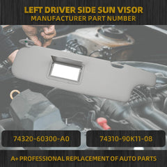 Left Driver Side Sun Visor W Mirror Compatible with 70 Series Land Cruiser Replaces# 74320-60300-A0 74310-90K11-08