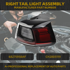 LED Passenger Side Tail Light Assembly Compatible with 2019 2020 2021 2022 2023 Jeep Cherokee Rear Right Taillight Outer Replace# 68275958AF CH2805119