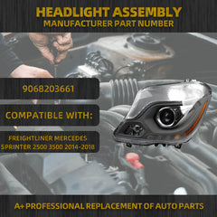 HID Headlights Compatible With Freightliner Mercedes Sprinter 2500 3500 2014-2018 Xenon Projector Headlamp Assembly Left Driver Side Replaces# 9068203661