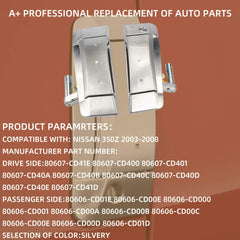 1 Pair Left Driver and Right Passenger Side Exterior Door Handle Kit Replacement Compatible with Nissan 350Z 2003-2009 Replaces# 80607-CD41E 80607-CD400 (Silver)