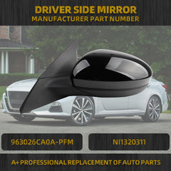 Driver Side Mirror Compatible with 2019-2023 Nissan Altima Non-heated Manual Fold Power Adjustment Left Rearview Door Mirror 3PINS Painted Black Replaces#963026CA0A-PFM NI1320311