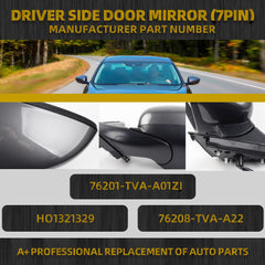 Right Passenger Side Door Mirror Compatible with Honda Accord Sport Hybrid EX 2018-2022 Power | Heated | Blind Spot Detection | 76208-TVA-A22, HO1321329 (7Pins-Modern Steel Metallic)
