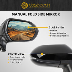 Passenger Side Mirror Black Compatible with 2020-2025 Toyota Corolla Heated Manual Fold Power Adjustment W/Blind Spot Detection Turn Signal Right Door Mirror Assembly 7PINS # 87910-02920