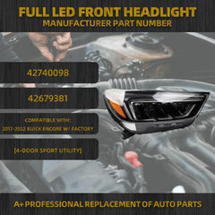 Full LED Headlight Assembly Headlamp Compatible With Buick Encore 2017-2022 DRL Right Passenger Head Lamps Replace OE 42740098 42679381 RH Bumper Lights