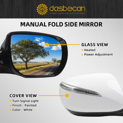 Passenger Right Side Door Mirror Assembly Compatiable with 2013-2018 Hyundai Santa Fe Sport with Turn Signal Lamp Power Glass Heated Manual Folding 876204Z005 HY1321201 Right White 6Pins