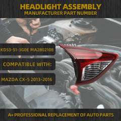 Tail Light Compatible with 2013-2016 Ma-zda CX-5 Left+Right Side Rear Inner w/o Bulbs Replaces# KD53-51-3G0D MA2802108 KD53-51-3F0D MA2803108(LH+RH)