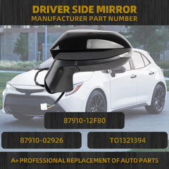 Driver Side Mirror Black Compatible with 2020-2025 Toyota Corolla SE& SE Nightshade Heated Manual Fold Power Adjustment w/Turn Signal Left Door Rear View Mirror Assembly 6PINS # 87940-12G00