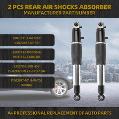 Pair Rear Air Shock Lift Struts Absorber Compatible with 2007-2014 Cadillac Escalade Chevy Suburban Tahoe GMC Yukon XL Denali Replace# 23487280 580-1091