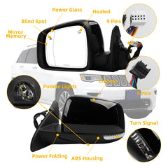 Left Driver Side Mirror Compatible with Jeep Grand Cherokee 2014-2021 WK 2022 Power Folding/Heated/Turn Signal/Memory/Blind Spot/Puddle Light Black Replaces# 5VB45AXRAB(18Pins)