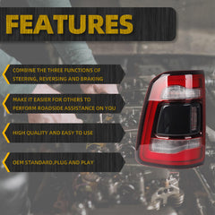 Left Driver Side Tail Light Assembly Rear Lamp LED Compatible With Dodge Ram 1500 2019 2020 2021 2022 without blind spot (Black Cover)