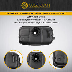 68364312AC Recovery Tank w/o Cap Compatible with 2018-2024 Jeep Wrangler 2.0L L4 , Engine Coolant Recovery Bottle Replace 68364312AA 68364312AB