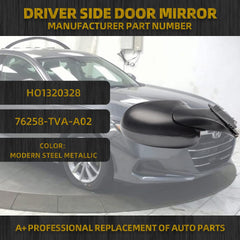 Left Driver Side Mirror Assembly Compatible with Honda Accord LX Sport 1.5T 2018-2022 Power | Non-Heated | Gray Repalces# HO1320328 76258-TVA-A02, Modern Steel Metallic-3Pins