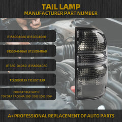 Right Passenger Side Tail Light Assembly Smoked Housing Compatible with Toyota Tacoma 2001-2004 Replaces 8155004060 TO2801139 Include Light Bulbs