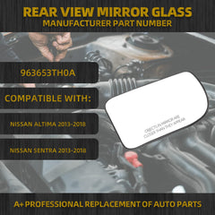 Right driver rearview mirror Glass heated with Backing Plate Compatible with Nissan Altima Sentra 2013 2014 2015 2016 2017 2018 Replace 963653TH0A RH