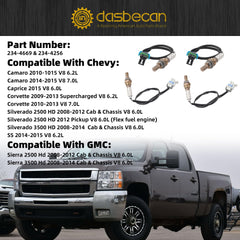 4Pcs Upstream and Downstream Oxygen O2 Sensor Compatible with Chevy Siilverado 2500 HD 2008-2012 3500 HD 2008-2014 GMC Sierra 2500 HD 3500 HD V8 6.0L Replaces 234-4669 234-4256