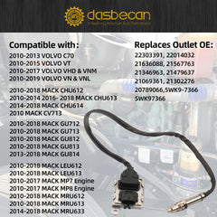 22303391 5WK97366 Outlet NOX Sensor Compatible with 2010-2018 Mack M8 M7 CXU612 CXU613 CXU614 Volvo Truck C70 VHD D11 D13 D16 Nitrogen Oxide Sensor