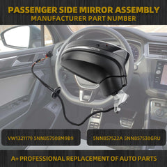 Right Passenger Side Mirror Compatible with 2018-2023 Volkswagen Tiguan Gloss Black Door Mirror with Power Heated Glass, Manual Folding, Turn Singal, Blind Spot Replace# VW1321179(8 pins)