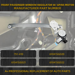 Front Right Passenger Side Power Window Regulator with Motor Assembly Comptible with Forester 2014-2018 Replace #751-410(6Pins)