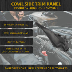 Windshield Wiper Cover Panel Fender Car hood ventilation trim plate Front left Compatible with Jeep Free Light 2014-2018 68102561AE 68102561AC 68102561AD 68102561AB 53374781 LH