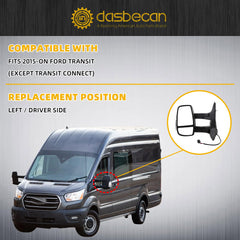 Dasbecan Side Mirror Compatible with 2008-2017 GMC Savana Chevy Express Power Heated/Electric Adjusted Glass/Intergrated Turn Light/Manual Folding, Black Texture (8pins)