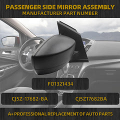 3Pins Passenger Right Side Mirror Assembly Compatible with 2013-2016 Ford Escape S With Power Adjustment Glass/Manual Folding/Blindspot Mirror Matte Black Cover Replace# FO1321434
