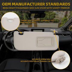Beige Right Passenger Side Sun Visor with Vanity Mirror Compatible with Toyota Corolla 2019 2020 2021 2022 2023 2024 Replaces# 74320-02F50-A0