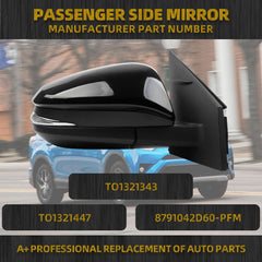 Right Passenger Side Mirror Compatible with Toyota RAV4 2015-2018 Power Glass Heated with Turn Signal Light Blind Spot Detection BSD Replaces TO1321343 Black (8 Pins)