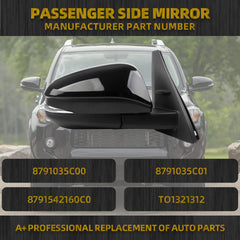 Right Passenger Side Mirror Compatible with Toyota 4Runner 2014-2023 Manual Folding Power Adjustable Glass Heated Turn Signal Puddle Light Black 9Pins Replace# 8791035C00