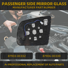 Passenger Right Side Mirror Glass Compatible with 2008-2017 Toyota Sequoia 2007-2020 Toyota Tundra with Arrow Turn Light Power Heated Mirror Glass Holder Replace# 87903-0C032 87906-0C030