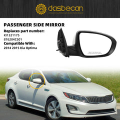 Right Passenger Side Mirror Compatible with Kia Optima 2014 2015 Manual FoldingWith Power Glass | Heated | Turn Signal | Painted Outside Door Mirror # KI1321175 876204C501 6Pins White