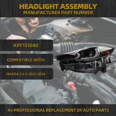 Full LED Headlight W/O AFS W/O DRL Compatible With Mazda CX-5 2022 2023 2024 Front Left Driver Side Headlamp Assembly Replaces# KPF151030