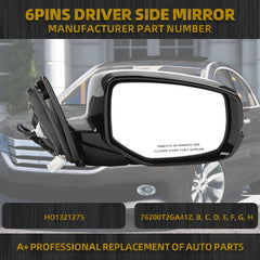 Right Passenger Side Door Mirror Assembly Compatible with Honda Accord 2013-2017 Power Glass Heated with Turn Signal Light Replaces HO1321275 Black 6Pins