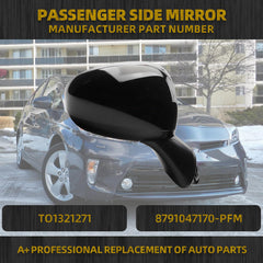 Right Passenger Side Mirror Compatible with 2010-2015 Toyota Prius Non-heated Manual Fold Power Adjustment Door Mirror 3PINS Painted Black Replaces#TO1321271 8791047170-PFM