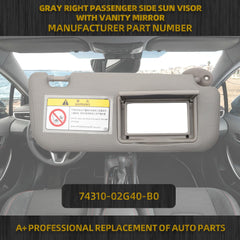 Gray Right Passenger Side Sun Visor with Vanity Mirror Compatible with Toyota Corolla 2014 2015 2016 2017 2018 2019 Replaces# 74320-02B50-B0