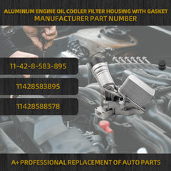 11428583895 Aluminum Oil Cooler Filter Housing Assembly Compatible with BMW 340i 440i 540d 540i 640i 740i M240i X3 X4 xDrive 2016-2021, for B58 3.0L Turbocharged Engine Replaces# 11428511391