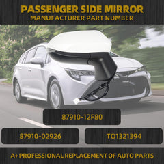 Passenger Side Door Mirror White Compatible with 2020-2025 Toyota Corolla SE& SE Heated w/Turn Signal Nightshade Right RearView Mirror Assembly Manual Fold Power Adjustment 6PINS #87910-12F80