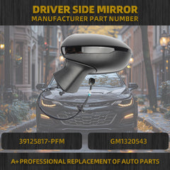 Left Driver Side Mirror Compatible with Chevrolet Chevy Cruze 2016-2019 Power Glass Heated with Blind Spot Detection BSD Door Mirror Assembly Replaces GM1320543 Black 7Pins