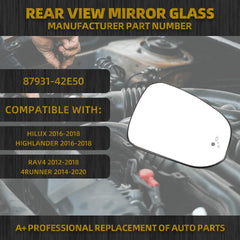 87931-42E50 Right Passenger Side Mirror Glass Compatible with Toyota RAV4 2012-2018 4Runner 2014-2020 Hilux Highlander 2016-2018 Replace RH