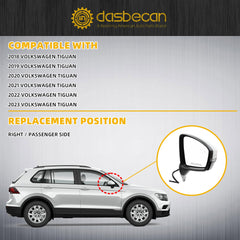 Right Passenger Side Mirror Compatible with 2018-2023 Volkswagen Tiguan Gloss White Door Mirror with Power Heated Glass, Manual Folding, Turn Singal, Blind Spot Replace# VW1321179(8 pins)