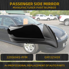 Right Passenger Side Mirror Compatible with Chevrolet Chevy Impala 2014-2019 Manual Folding Power Glass Non-Heated Black 3Pins Replaces 22936945