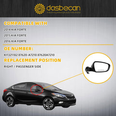 Right Passenger Side Mirror Black Compatible with 2014 2015 2016 Kia Forte Rear View Mirror With Signal Light,Heated,Power Glass Replace#87620A7210(6 Pins)