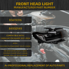 Headlight Full LED Headlamp Assembly Sports Version Compatible with 2021-2024 Cadillac Escalade Right Passenger Side Replace for 85619316 84950149