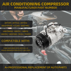 Air Conditioner AC Compressor Compatible with Ford Explorer 2011-2019 V6 3.5L/ Police Interceptor Utility 2013-2015 3.7LReplaces# BB5Z19703A BB5Z19703B