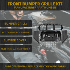 Front Bumper Grille Corner Panel Cover Front License Plate Bracket Compatible with Ford F150 2021 2022 2023 Replace ML3Z17B968BB ML3Z17B968BA ML3Z-17E810-AA ML3Z-17E811-A ML3Z-17A385-BB