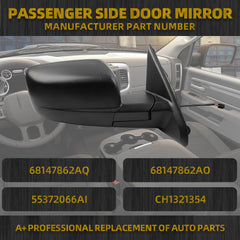 Passenger Side Mirror Compatible with 2014-2018 Ram 1500,2019-2022 Ram 1500 Classic Right Mirror With Heated Manual Folding Power Glass Replaces 68147862AQ CH1321354