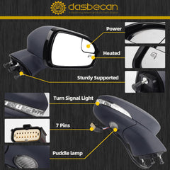 Right Passenger Side Mirror Assembly Compatible with Ford Fusion 2016-2020 Power | Heated | Turn Signal | Puddle Light | Manual Folding | FS73-17682 | Paintable | 7Pins