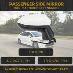 Passenger Side Door Mirror Compatible with Toyota Corolla 2020-2025 Sedan-Power Adjustment Manual Fold Non-Heated-Right Rearview Mirror Assembly Replace TO1321391 3Pins Painted White